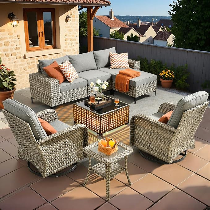 HOOOWOOO Outdoor Sectional Furniture Set, 8 Pieces Wicker Patio Conversation by DesignforBetterLife