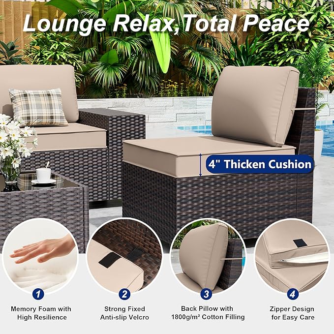Outdoor Patio Furniture Set, 6 Pieces Outdoor Sectional Furniture High Backrest - Image 4