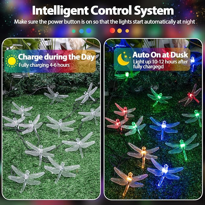 OZS 2PK 40LED 50FT Dragonfly Solar Lights Outdoor Waterproof, Garden Decor - Image 3