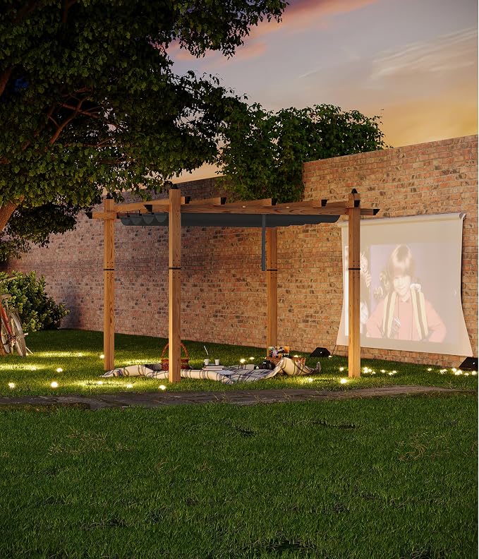 GarveeLife 10 x 10 ft Wood-Grain Aluminum Pergola Outdoor Pergola - Image 7