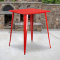 EMMA + OLIVER Commercial Grade 31.5" Square Red Metal Indoor-Outdoor Bar Height by EMMAOLIVER