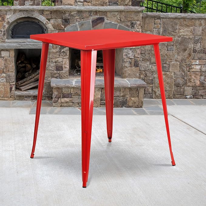 Flash Furniture Nolan Commercial Grade 31.5" Square Red Metal Indoor-Outdoor - Image 2