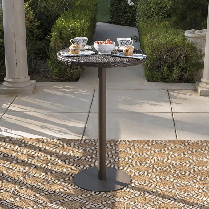 Outdoor 23-inch Round Wicker Bar Table Brown Modern Contemporary Iron Glossy by Unknown
