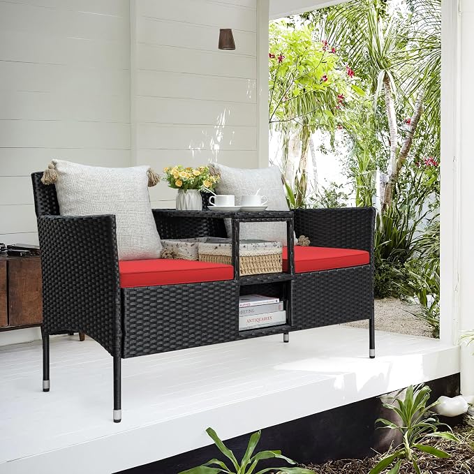Greesum Patio Loveseat Outdoor Wicker Furniture Conversation Set - Image 2