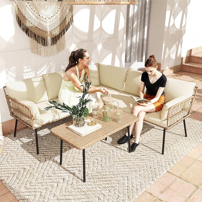 DWVO Patio Furniture Set, 4 Pieces Outdoor Patio Conversation Set, All-Weather - Image 3