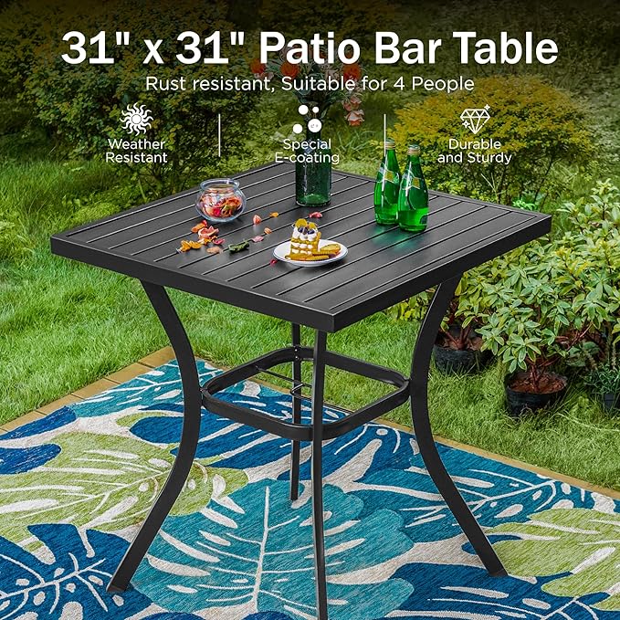 PHI VILLA 3 Piece Outdoor Bar Furniture Set, Counter-Height Patio Bistro Table - Image 6