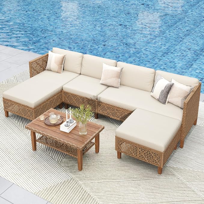 PHI VILLA Wicker Patio Furniture Set, Outdoor Sectional Couch by PHIVILLAThepioneerofcomfortablehouseholdsupplies