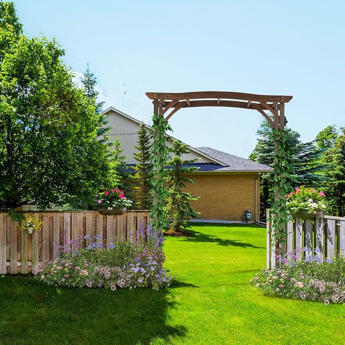 VINGLI Wooden Garden Arbor, Wedding Arch, 6.6ft Arch Backdrop Stand - Image 6