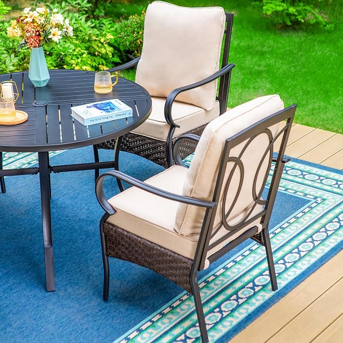 PHI VILLA Patio Chairs Set of 2, Heavy Duty Outdoor Metal Wicker Dining Chair - Image 9