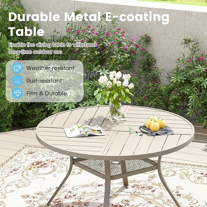 Patio Dining Table for 4-6, Round Metal Outdoor Table - Image 4