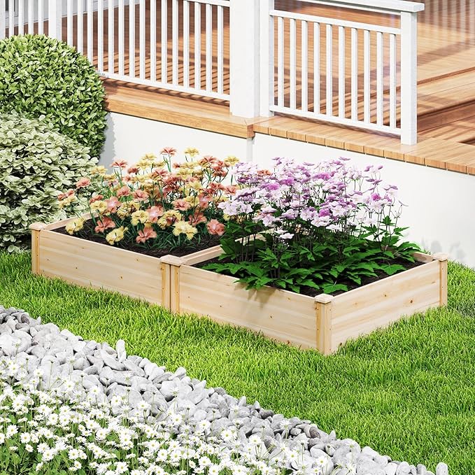 Giantex Raised Garden Bed, Wood Planter Box, Outdoor Square Garden Bed - Image 3