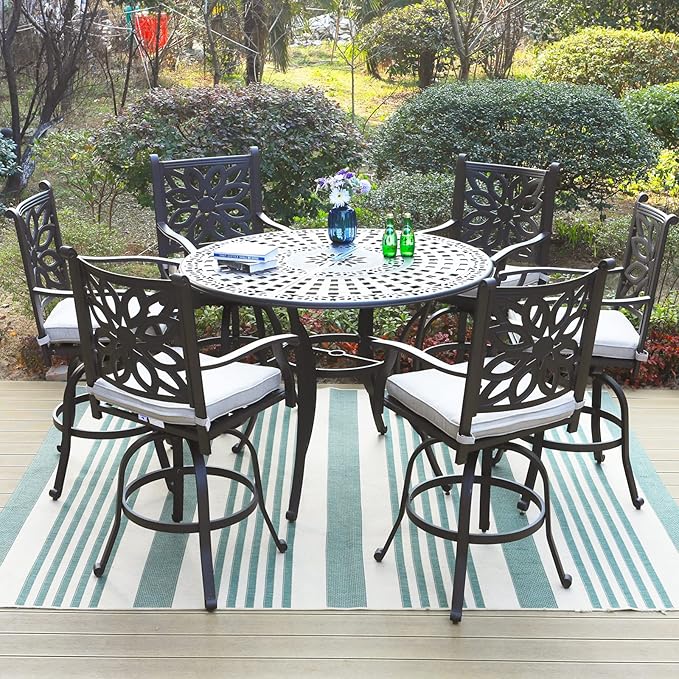 Sophia & William 6-Person Cast Aluminium Patio Bar Height Table Round, Outdoor - Image 5