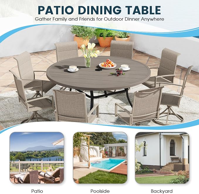 Patio Dining Table for 8-10, Round Metal Outdoor Table - Image 5