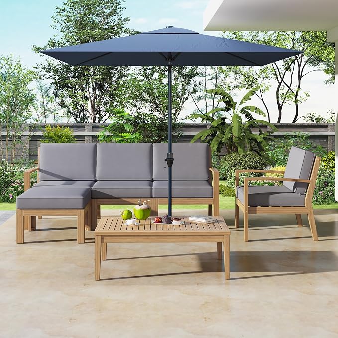 6-Piece Outdoor Patio Conversation Furniture Set, Acacia Wood Sectional Sofa Set - Image 2