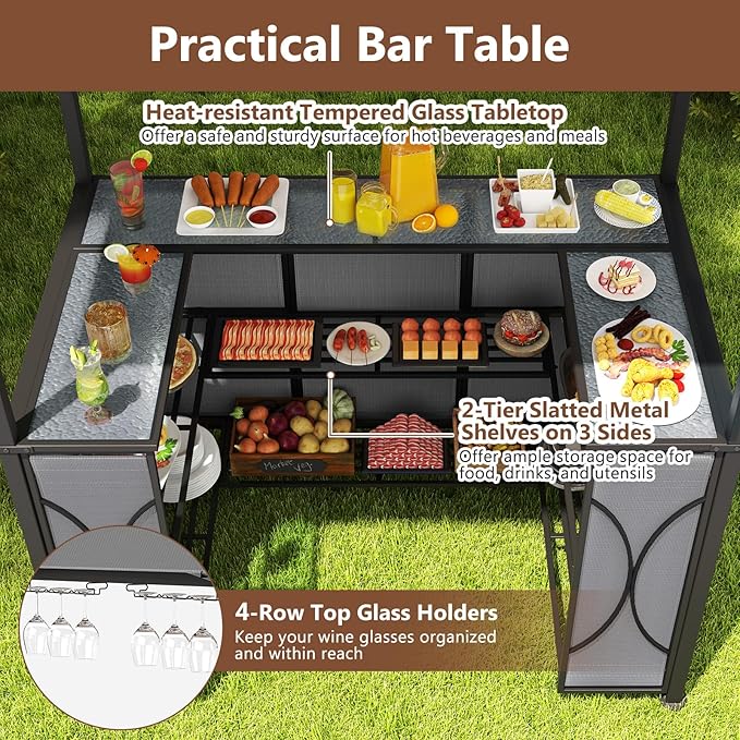 Tangkula 3-Piece Patio Bar Set, Grill Gazebo & 2 Bar Stools - Image 3