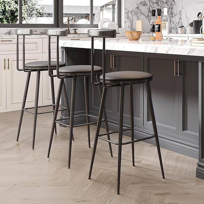 Bar Stools, Bar Chairs with Backrest and Footrest, Industrial Counter Stools - Image 6