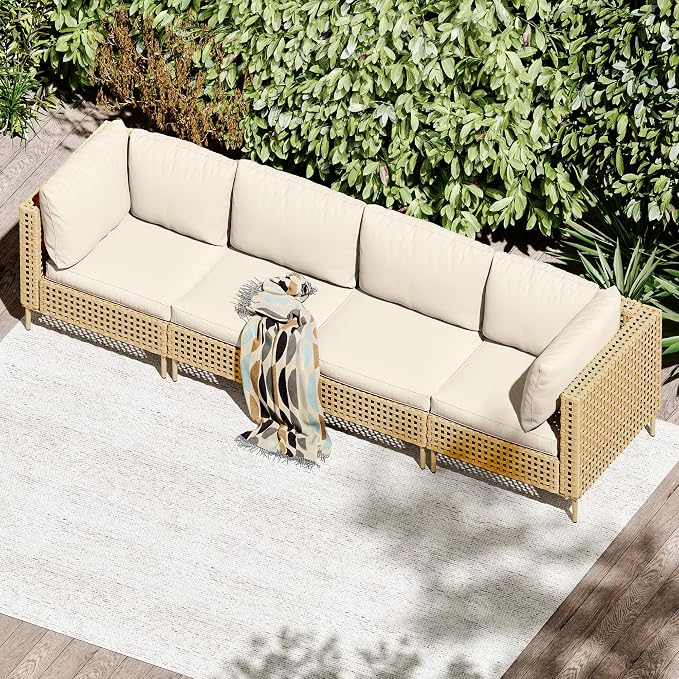 LHBcraft 4 Piece Wicker Patio Furniture Set Boho, Modular Outdoor Couch - Image 8