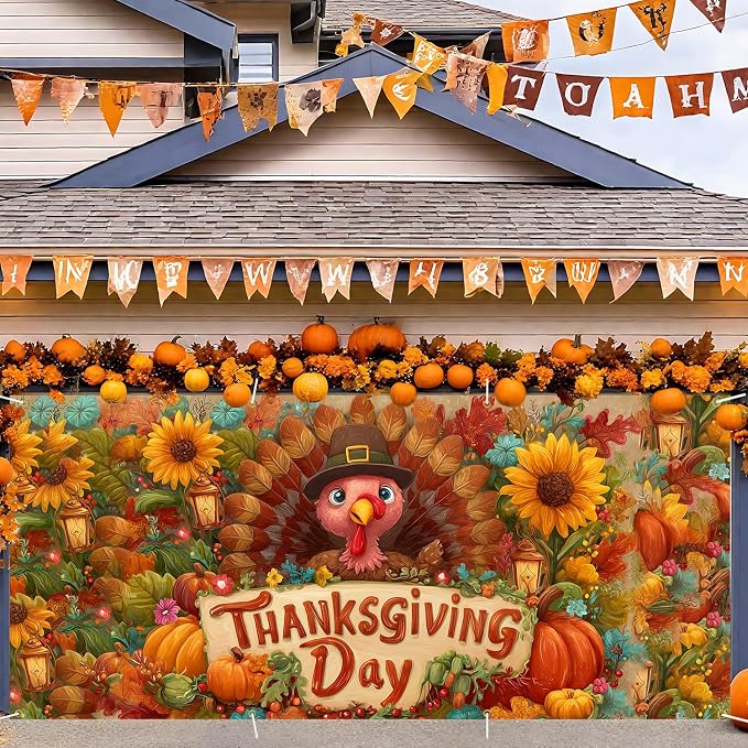 ANNA QUEEN Thanksgiving Garage Door Banner 6 x 13FT, Cute Turkey - Image 2