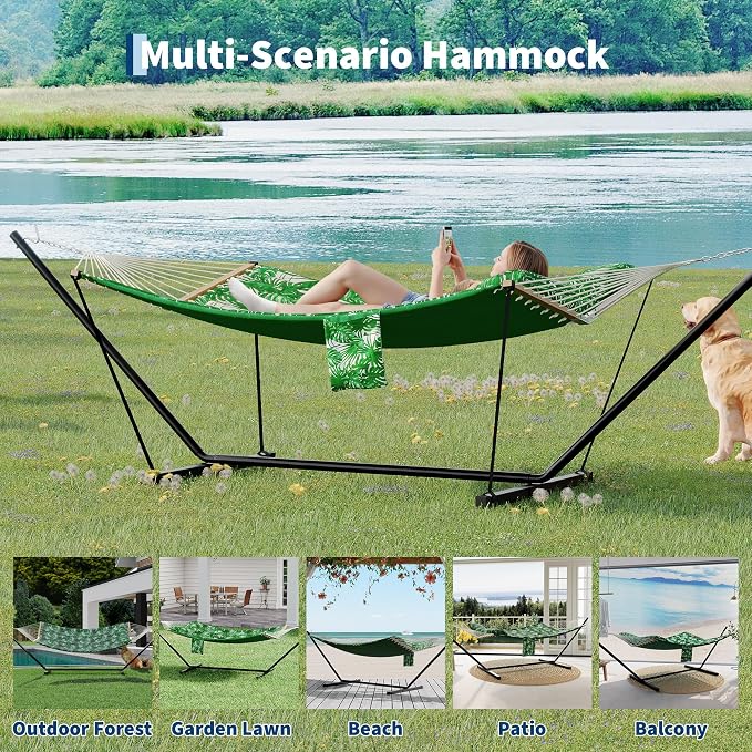 2 Person Double Hammock with Adjustable Steel Stand & Pillow, Heavy Duty - Image 7
