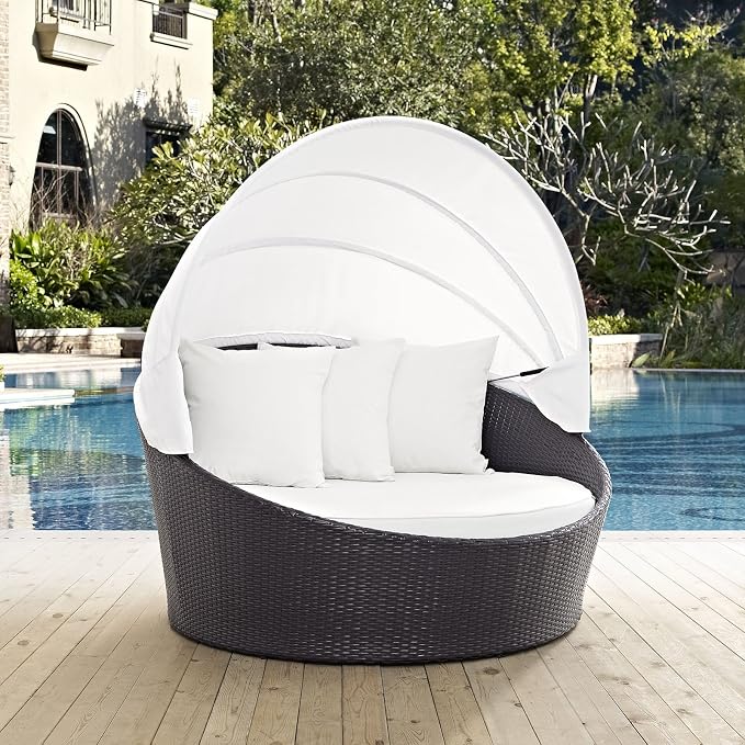 Modway Convene Wicker Rattan Outdoor Patio Retractable Canopy Round Poolside - Image 2
