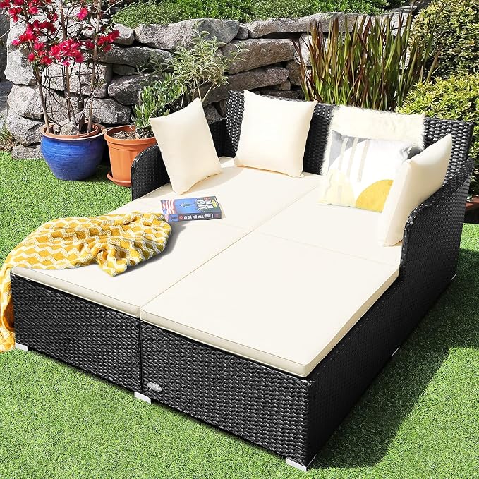 HAPPYGRILL Outdoor Daybed Rattan Wicker Patio Daybed - Image 2