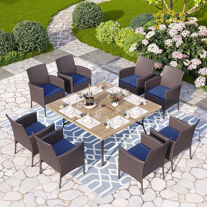 PHI VILLA 9 Pieces Square Outdoor Dining Set - Image 2
