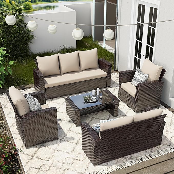 Wisteria Lane 5 Piece Outdoor Patio Furniture Sets, Wicker Conversation Set by WisteriaLane