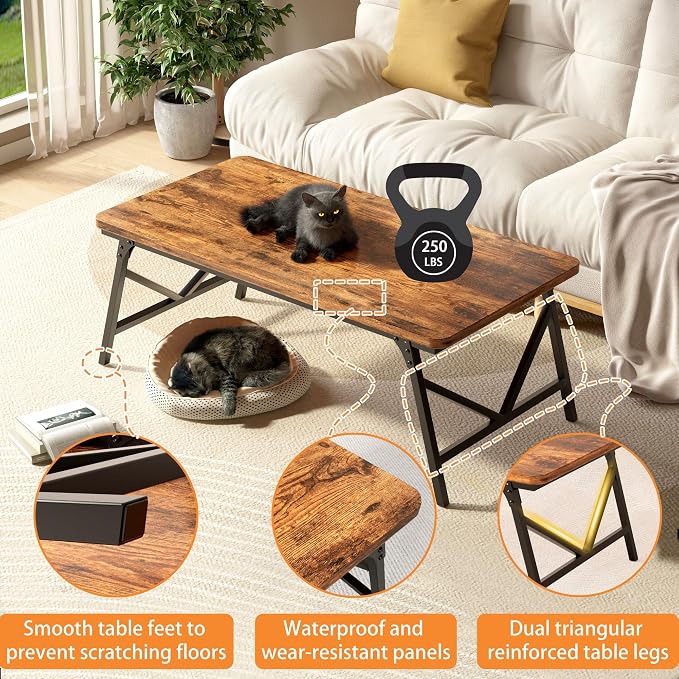 Folding Coffee Table, No Assembly Low Coffee Table, Floor Table Desk - Image 5