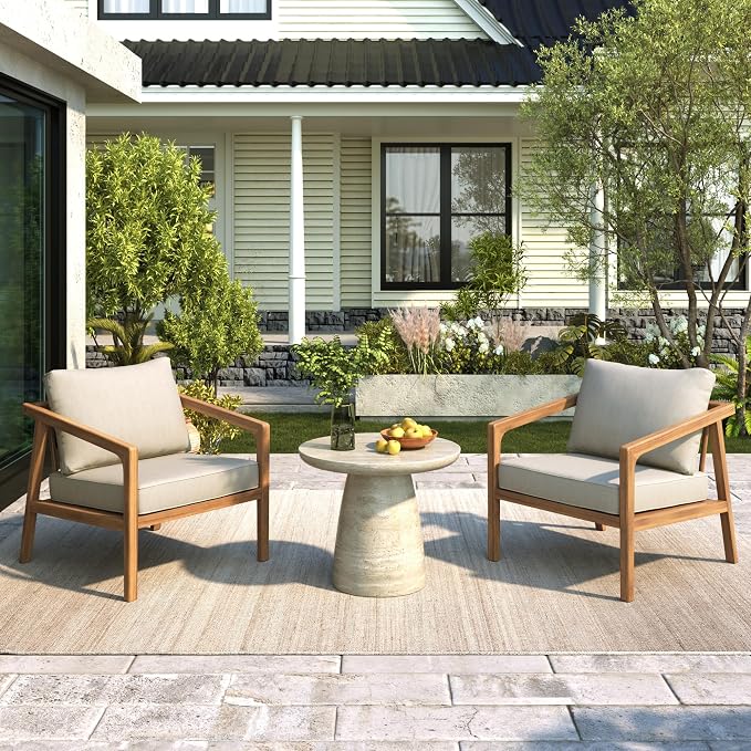 Christopher Knight Home Set of 2 Leland Patio Furniture Acacia Wood Club Chairs - Image 6