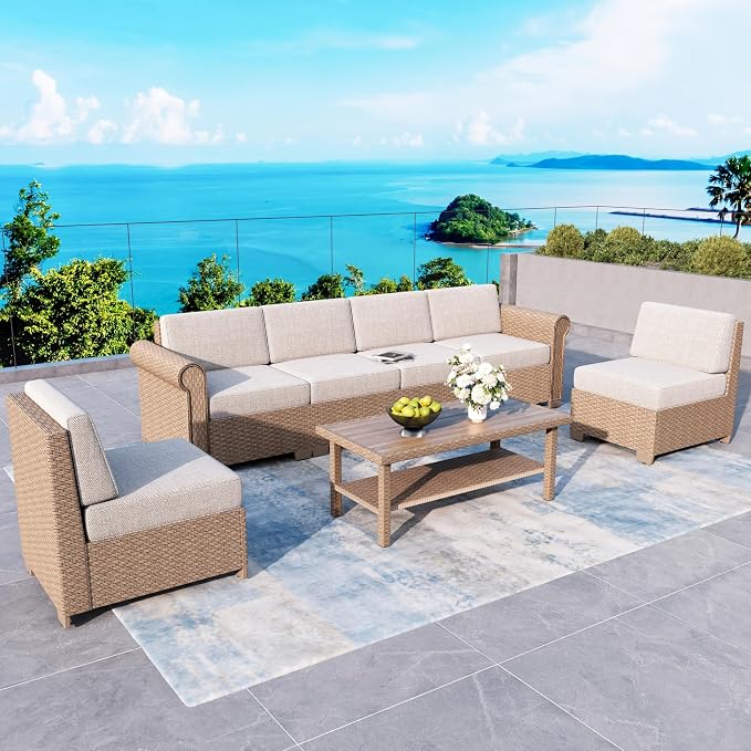 Patio Furniture Set 7 Piece, Wicker Rattan Sectional Sofa Couch by SUNSHINEVALLEY
