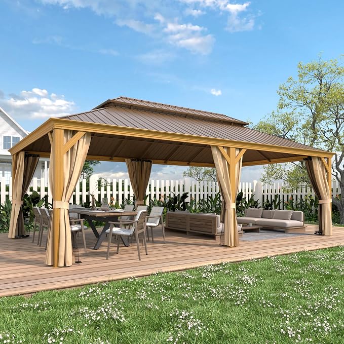 EROMMY 14'x22' Hardtop Gazebo, Galvanized Steel Double Roof by EROMMY