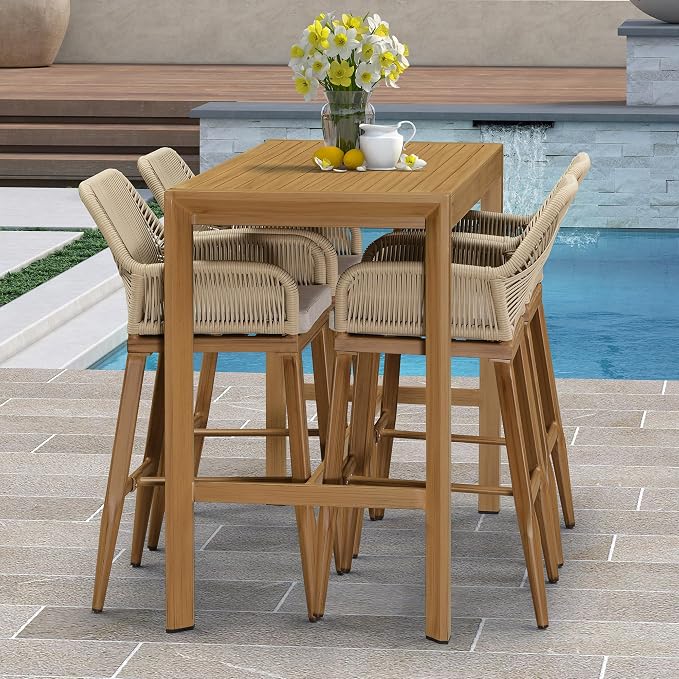 PURPLE LEAF Outdoor 29" Bar Stools Set of 4, Boho Patio Bar Height Chair - Image 7