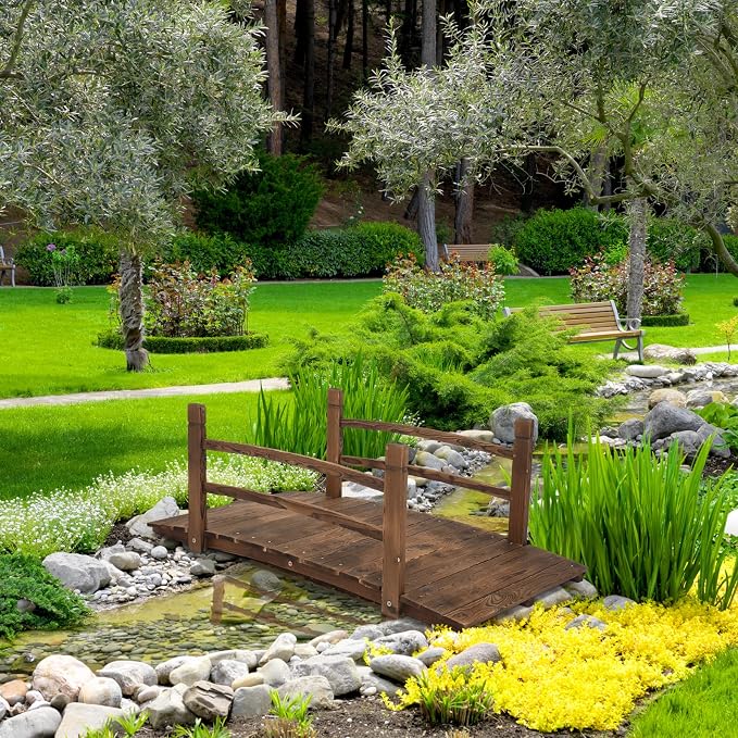 VINGLI 4 ft Garden Bridge, Arch Walkway Wooden Bridge - Image 3