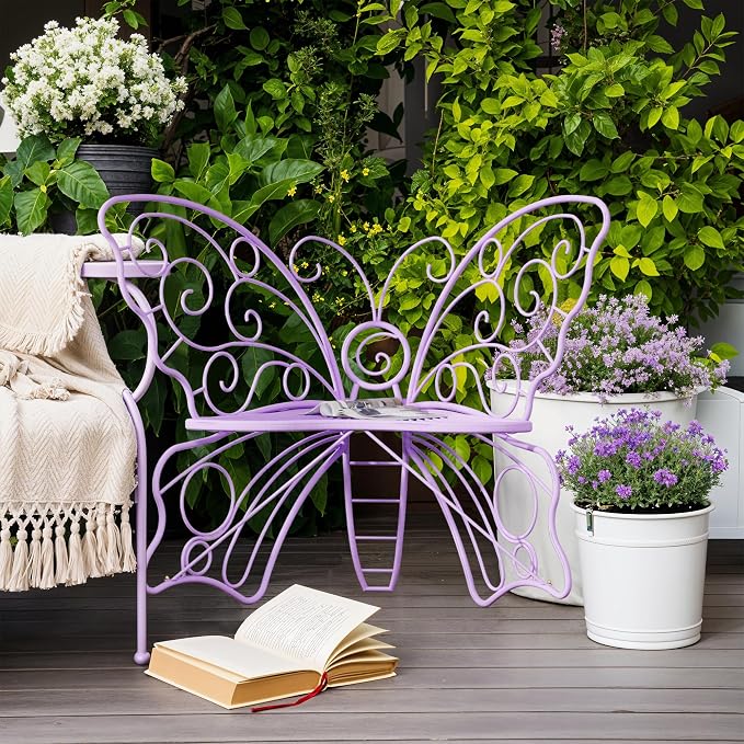 49 Inch Outdoor Bench, Weatherproof Butterfly Front Porch Benches - Image 4