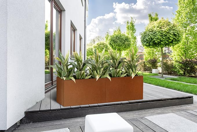 Corten Steel Corner Metal Planter Box L36 x W12 x D16 Rusted Garden Steel - Image 9