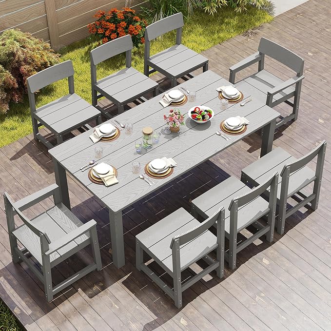 9 Piece Patio Dining Sets for 8 HIPS Outdoor Dining Table Set by JOCOEVOL