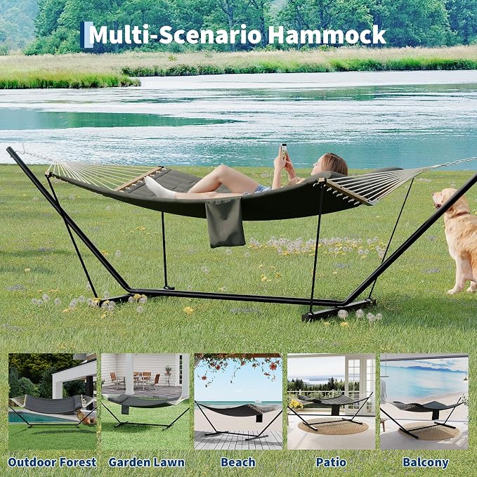 2 Person Double Hammock with Adjustable Steel Stand & Pillow, Heavy Duty - Image 7