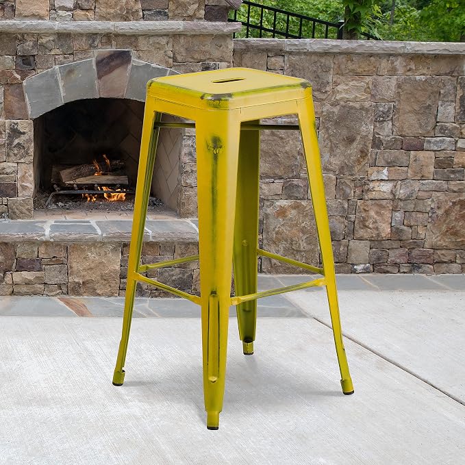 Flash Furniture Kai Commercial Grade 4 Pack 30" High Backless Distressed Yellow - Image 2
