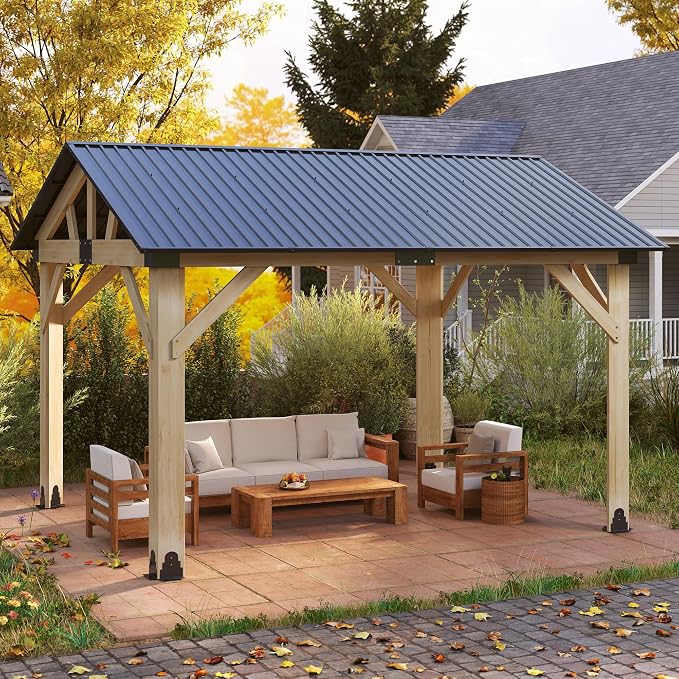 Wood Gazebo 12'x14', Cedar Wooden Gazebos, Outdoor Hardtop Gazebo by 10x10FTHardtopWoodGazebo