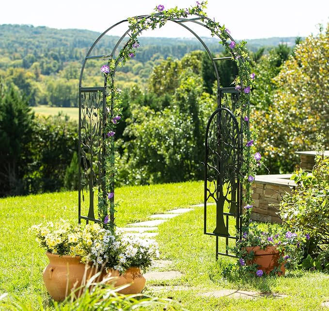 Plow & Hearth Arch Metal Outdoor Garden Arbor, 84 inches Tall, Iron Trellis - Image 6
