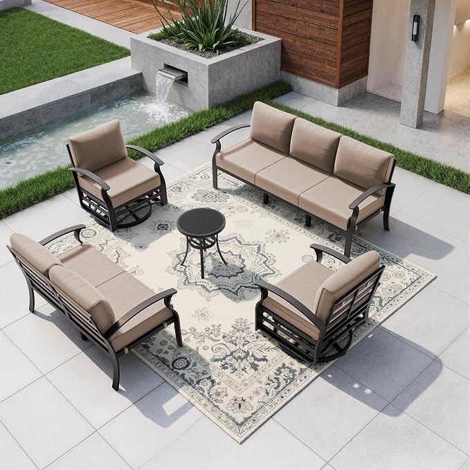 Kullavik Aluminum Patio Furniture Set, 5 Pieces 7 Seat Metal Outdoor Furniture by KULLAVIK
