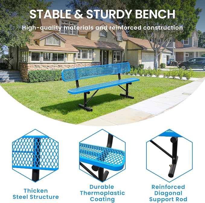 8 FT Steel Park Bench for Outside, Outdoor Bench - Image 3