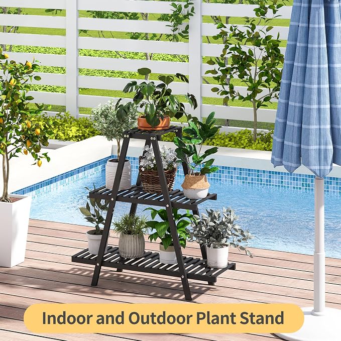 Bamboo Plant Stand Indoor/Outdoor, Rectangular, 8 Potted Flower Holder Ladder - Image 8