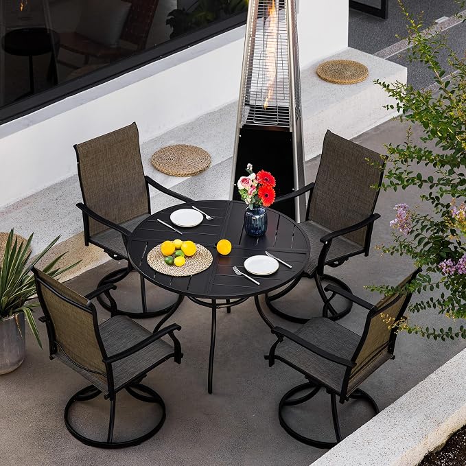 Sour Citrus Round Outdoor Metal Patio Dining Table - Image 6