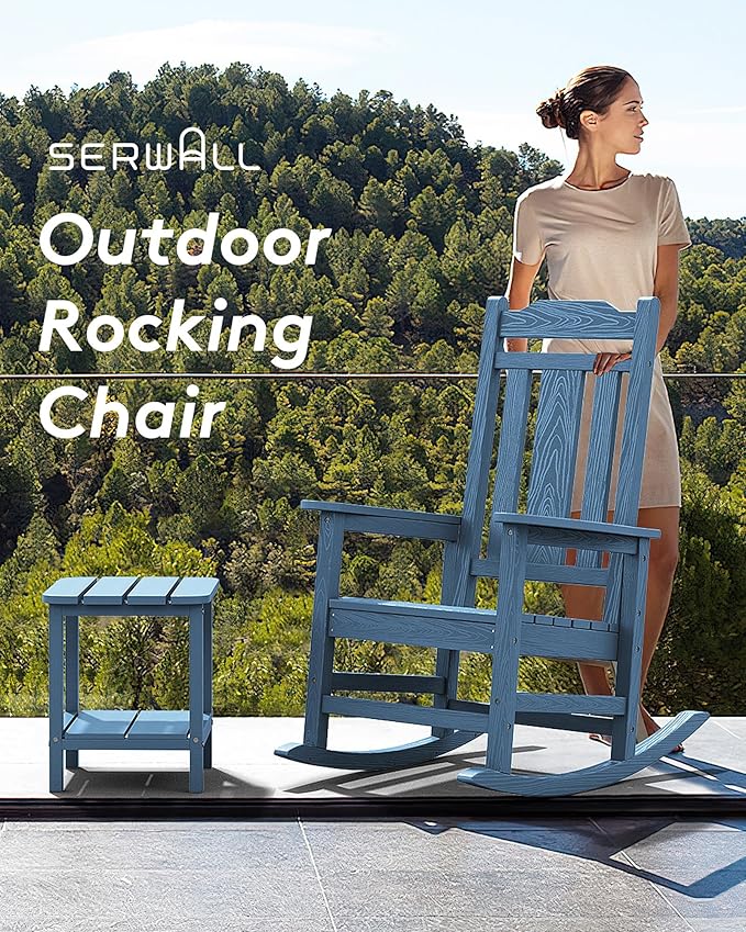 SERWALL Blue Outdoor Rocking Chair Set of 2, All Weather Patio Rocking Chair - Image 6