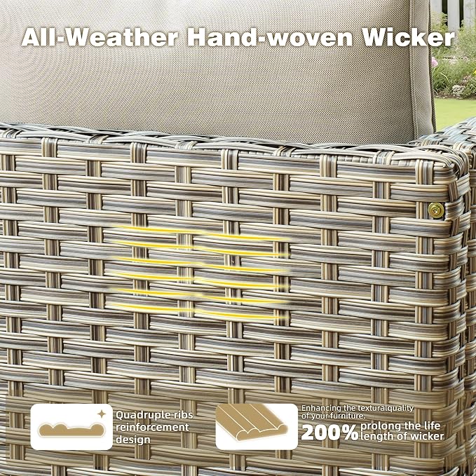11 Pieces Outdoor Patio Furniture Set, Rattan Wicker Sectional Swivel Rocker - Image 5
