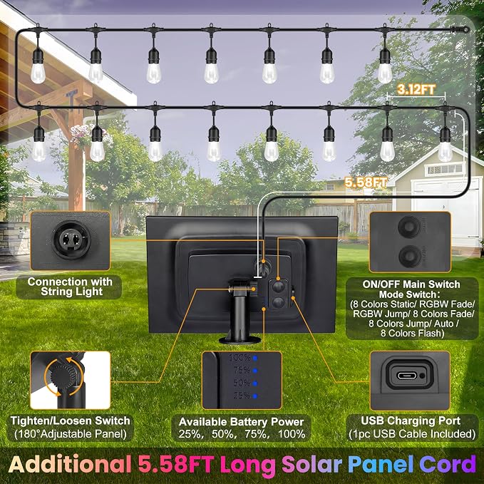 100FT RGB Solar Outdoor String Lights - Image 5