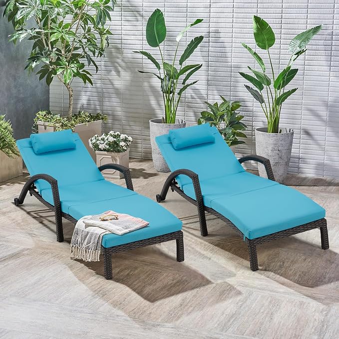 HOMREST Outside Chaise Lounge Chairs Set of 2, Adjustable 5 Position Outdoor PE - Image 4
