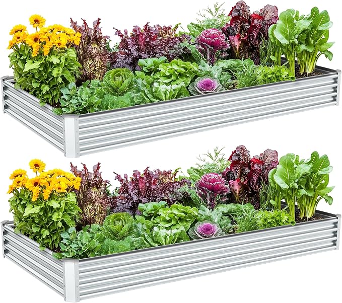 2PCS 8x4x1FT Galvanized Raised Garden Bed, Galvanized Planter Raised Garden by AyenGuard