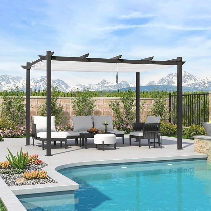 PURPLE LEAF 10' x 13' Aluminum Outdoor Pergola Wind-Resistant Retractable by Unknown